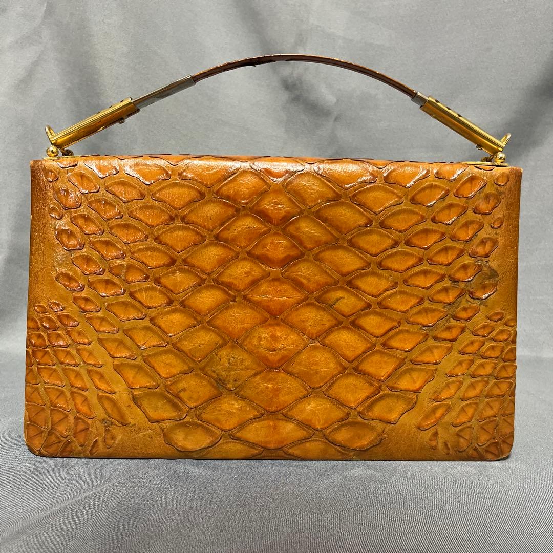 美品✨センザンコウ　ヴィンテージ　クラッチバッグ　キャメル系　エキゾチックレザー