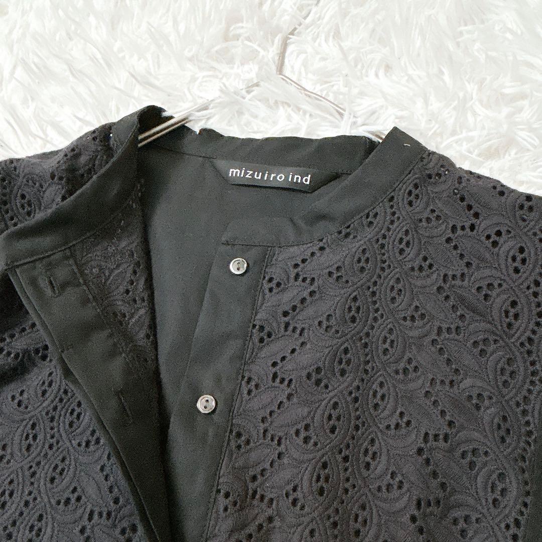 【近年モデル】ミズイロインド 23ss レース 切替え シャツワンピース 黒