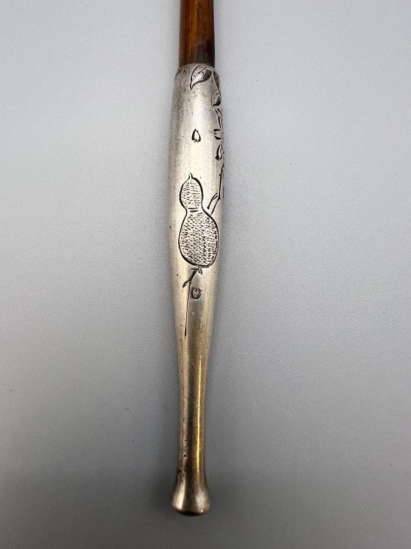 【海】純銀煙管　キセル　一山　瓢箪図　純刻印　銀細工　アンティーク　重量約37g