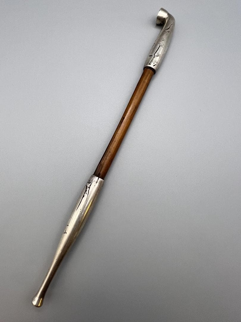 【海】純銀煙管　キセル　一山　瓢箪図　純刻印　銀細工　アンティーク　重量約37g