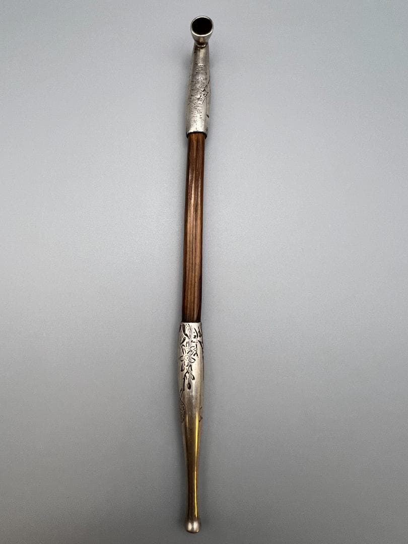 【海】純銀煙管　キセル　一山　瓢箪図　純刻印　銀細工　アンティーク　重量約37g