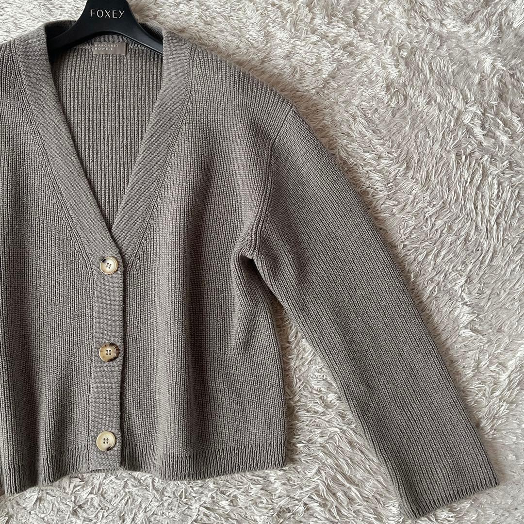 【美品】マーガレットハウエル ウール100％ ニットカーディガン グレージュ