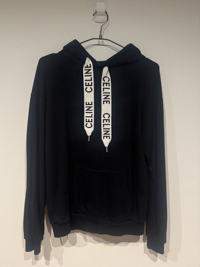 CELINE ルーズ フーディー コットンフリース　パーカー　ブラック　黒　S