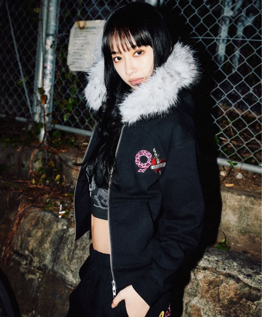 girl×Ed Hardy 90 Logo Fur Zip Hoodie