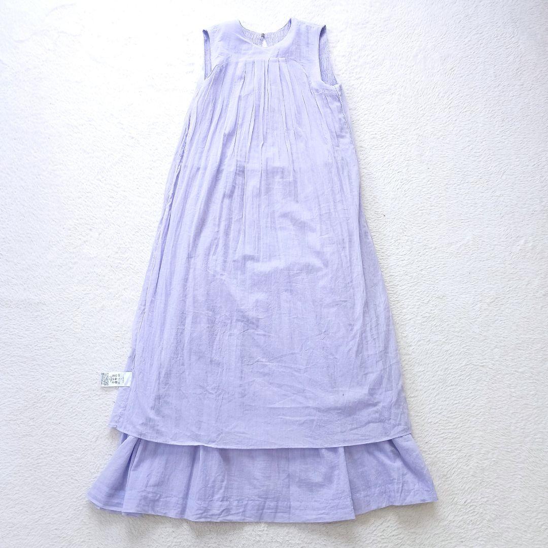 ヌキテパ コットンボイルシャーリングスリーブレスドレス　ロングワンピース