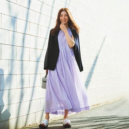 ヌキテパ コットンボイルシャーリングスリーブレスドレス　ロングワンピース