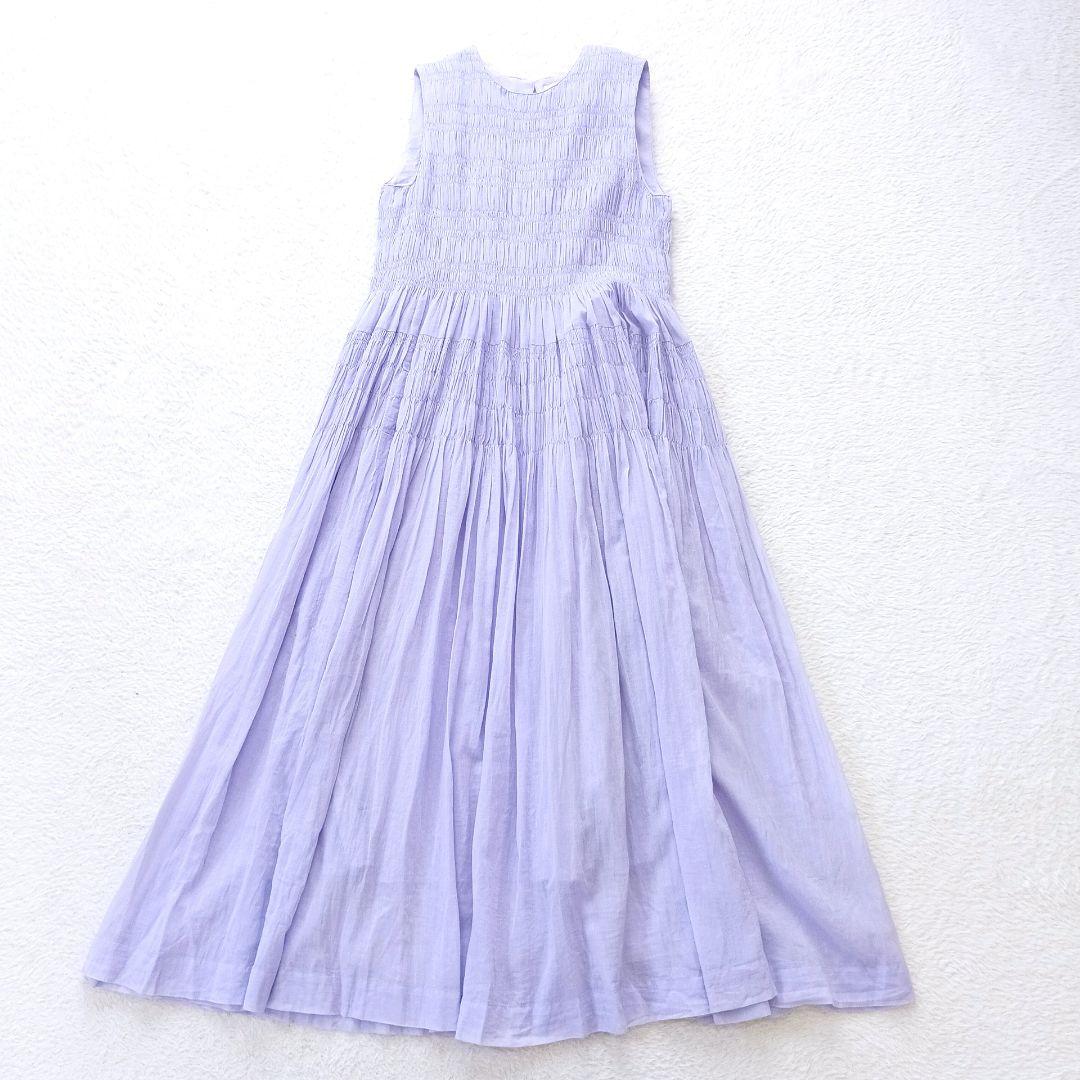 ヌキテパ コットンボイルシャーリングスリーブレスドレス　ロングワンピース