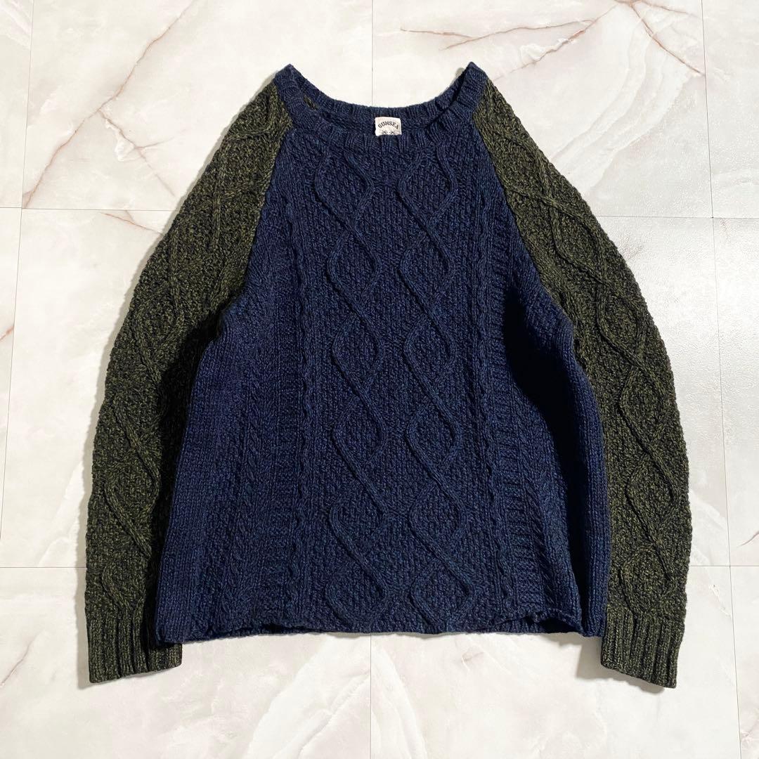 A18450 美品 SUNSEA ウールカシミヤ ラグラン切替ケーブルニット 2