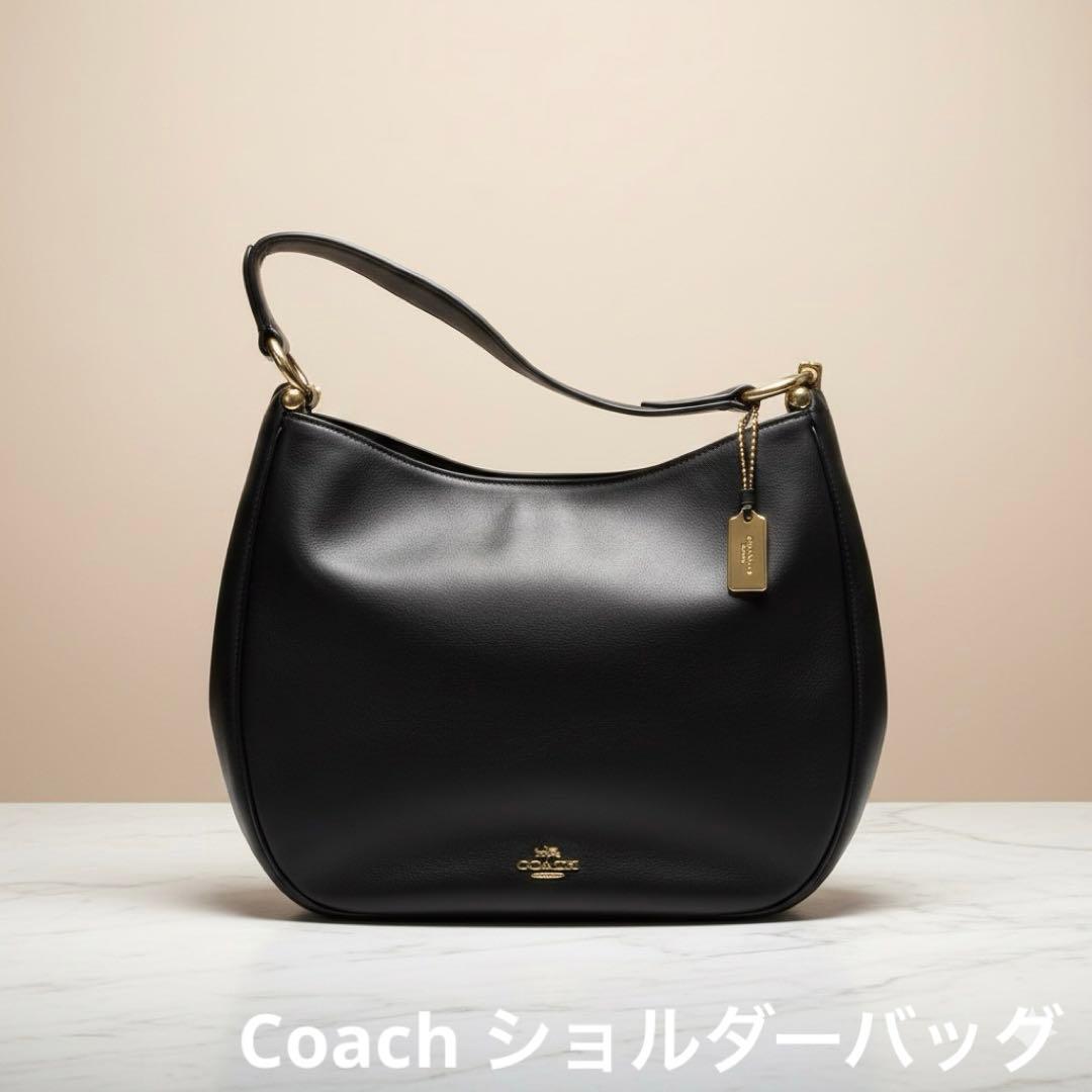 COACH コーチ ネイビー レザーショルダーバッグ