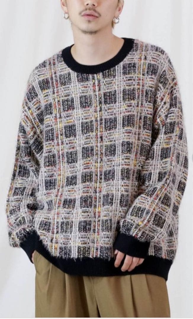 イロコイ Iroquois ニット M スラブ チェック マルチカラー セーター