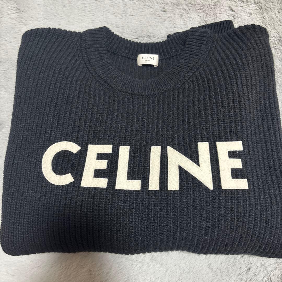 CELINE ブラック ロゴ セーター　L