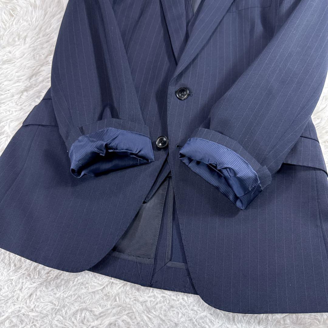 【美品】スーツセレクト スリーピーススーツ ストライプ A4 ネイビー スリム