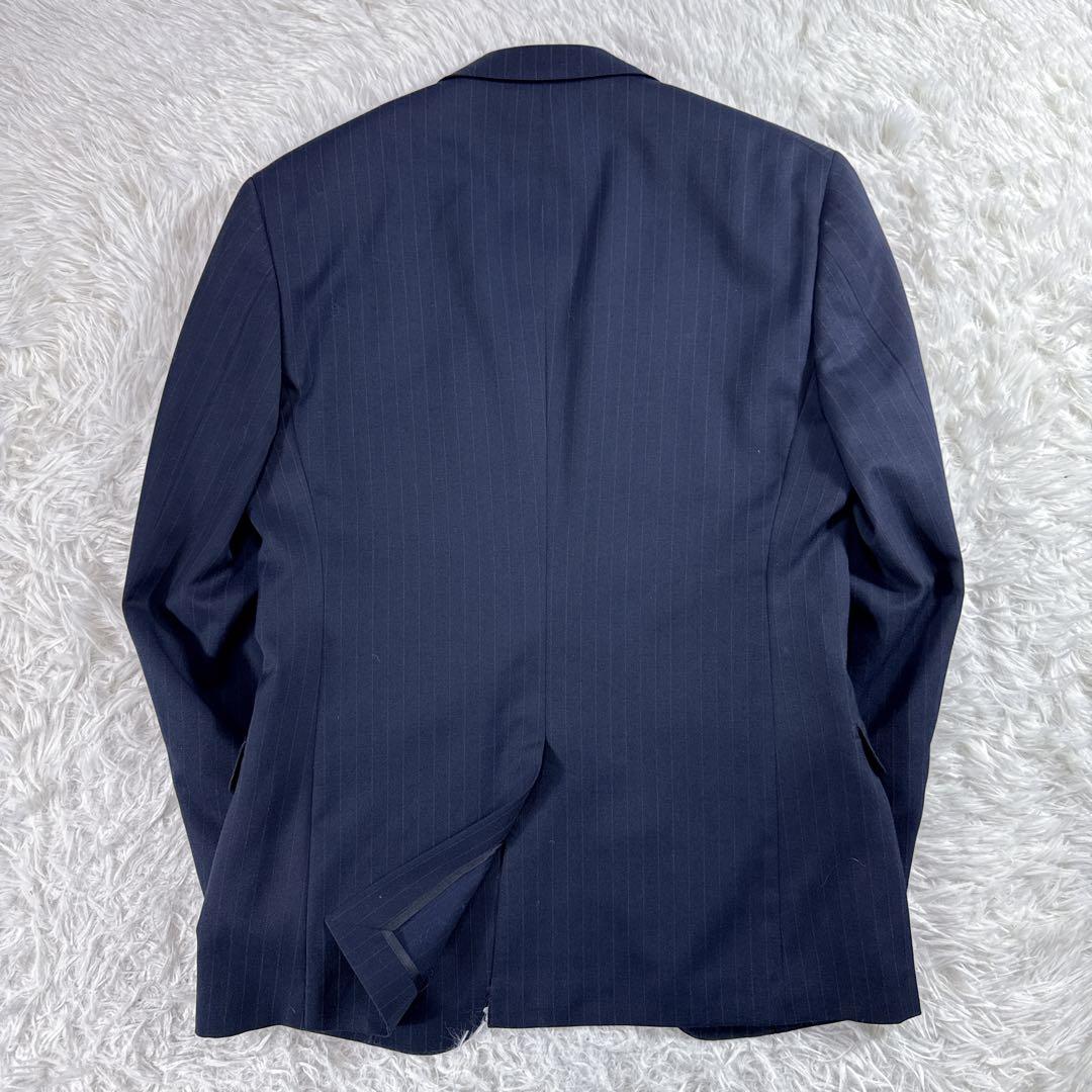 【美品】スーツセレクト スリーピーススーツ ストライプ A4 ネイビー スリム