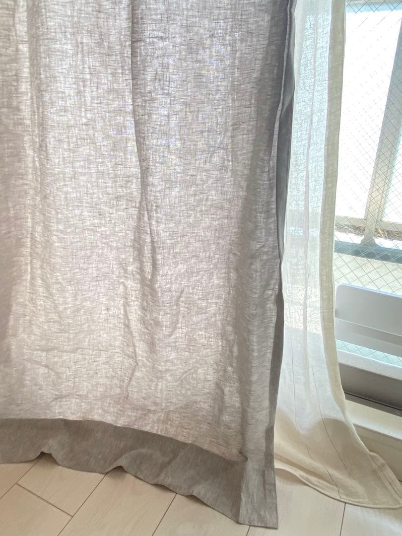 モモナチュラル リネンカーテン ホワイト グレー