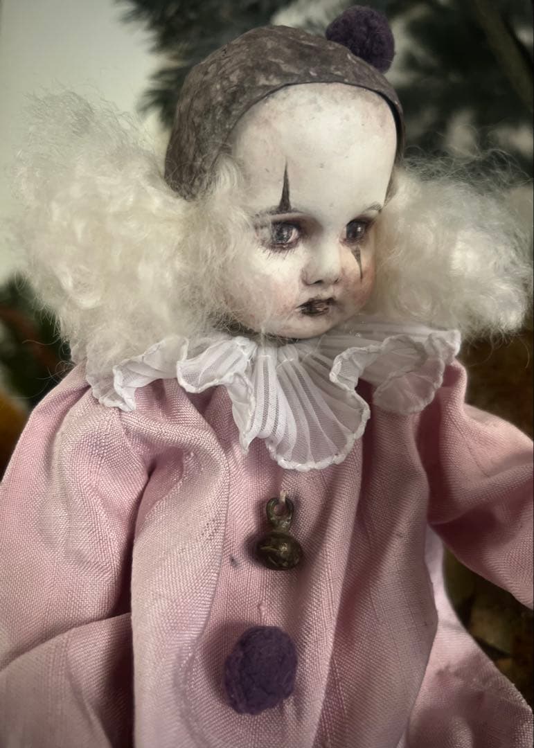 人形 ピンクの布製ピエロ人形