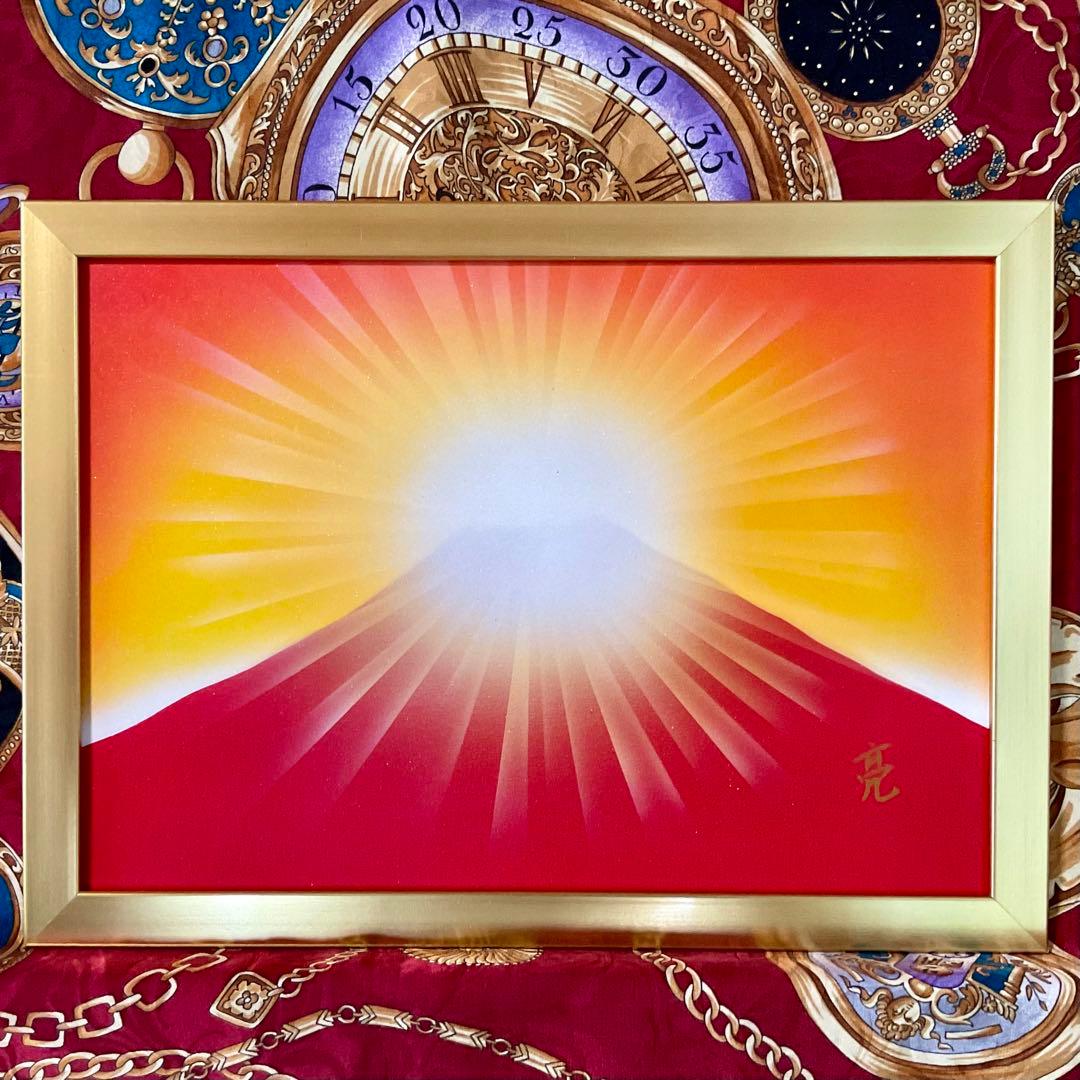 最強開運アート☆ダイヤモンド赤富士絵画 商売繁盛金運アップ A4額縁付き