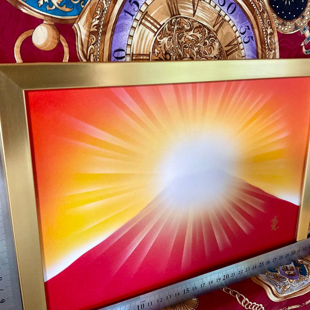 最強開運アート☆ダイヤモンド赤富士絵画 商売繁盛金運アップ A4額縁付き