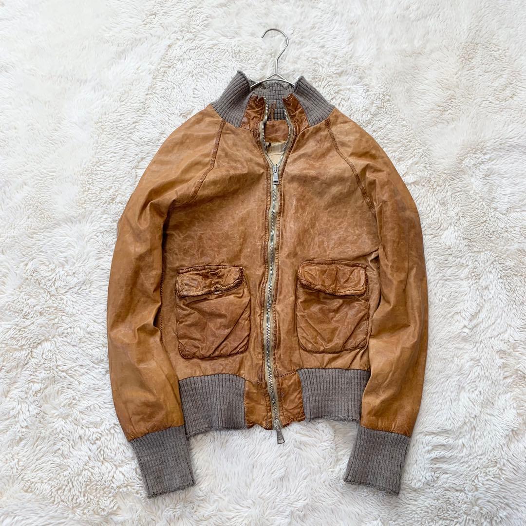 GIORGIO BRATO レザー　ジャケット　袖リブ　鳥　42サイズ　ブラウン