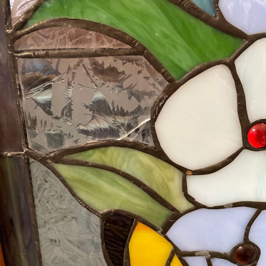 n*e様 ステンドグラス パネル 花に集まる蝶々 約94×58cm 壁掛け オブ