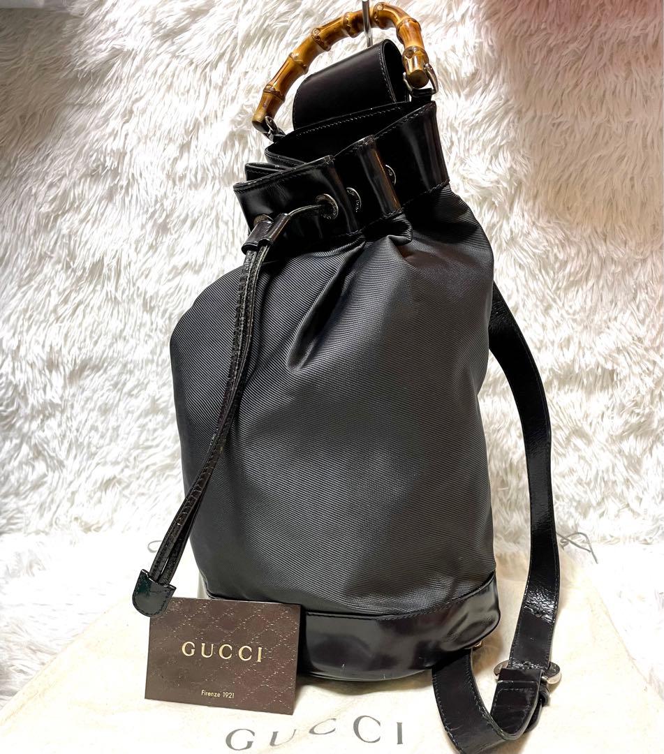 GUCCI バンブー ボディバッグ ワンショルダー 巾着 エナメル ナイロン