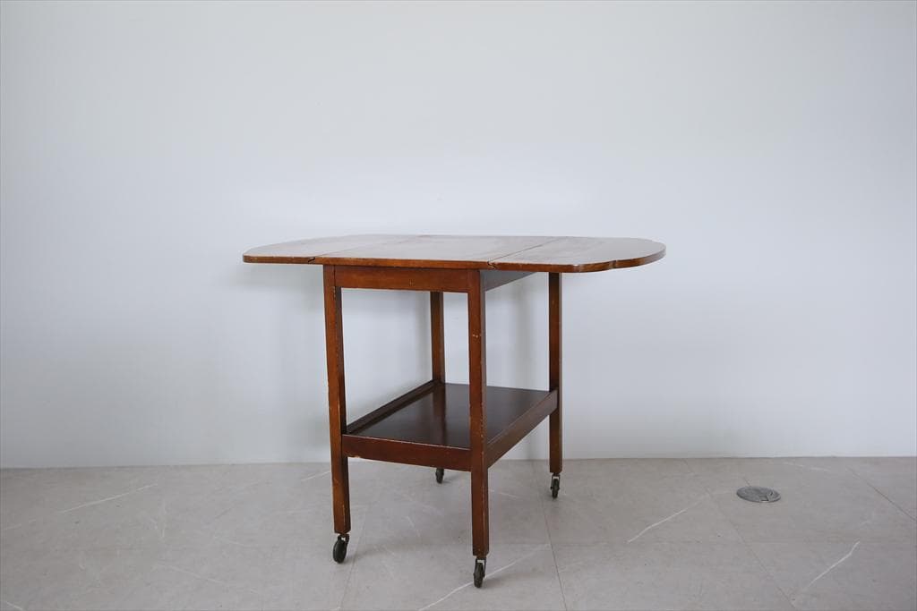 英国アンティーク木製ドロップリーフトロリーテーブル/収納式ワゴン机(89-197