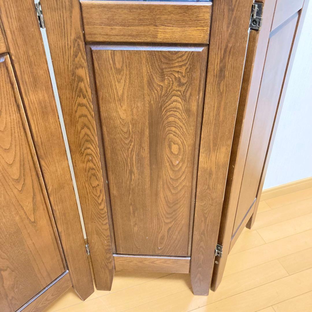 ステンドグラス 木製 パーテーション 3連 アンティーク調 間仕切り 衝立