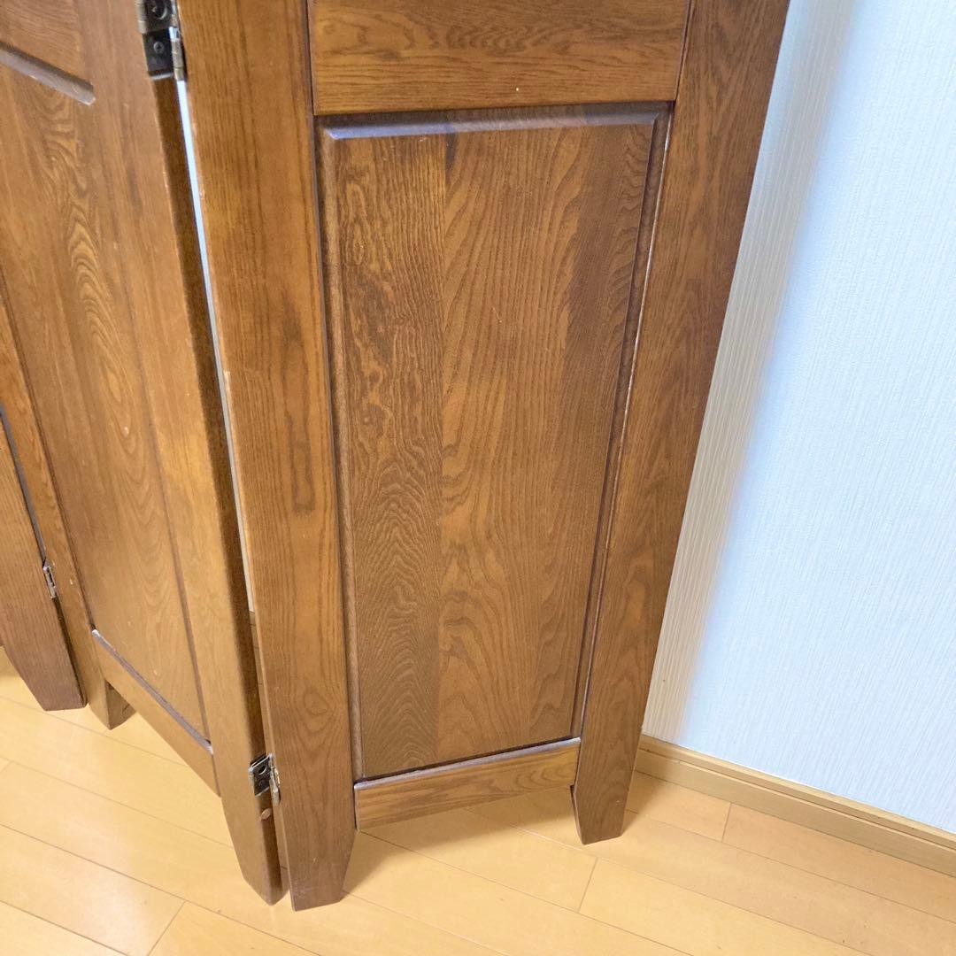 ステンドグラス 木製 パーテーション 3連 アンティーク調 間仕切り 衝立