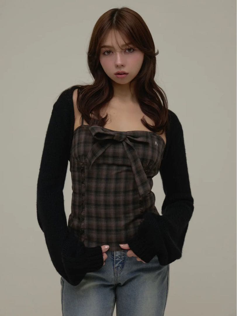 トップス andmary Tyla ribbon set tops / black