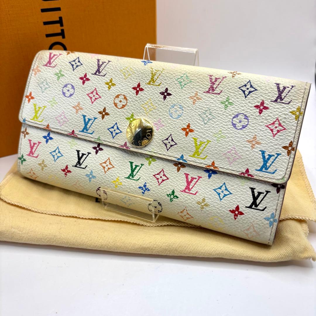 正規品 ルイヴィトン サラ マルチカラー 折り財布 総柄 pvc レザー ボタン