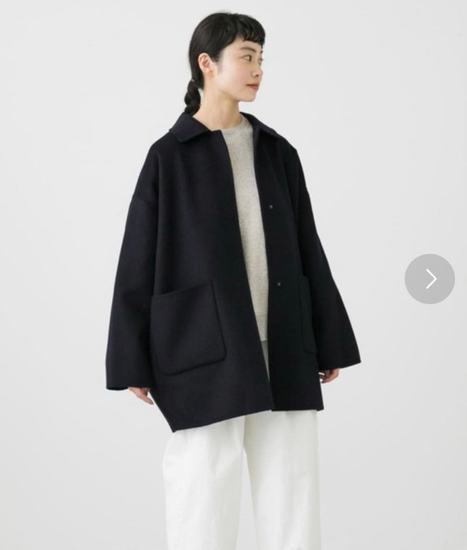 かぐれ　ウールステンカラーショートコート　ネイビー