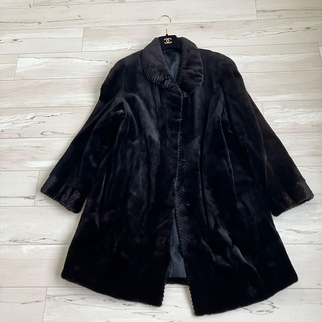 サガミンク　ミンクファーコート　ロング　銀サガ　デザイン襟　シルク