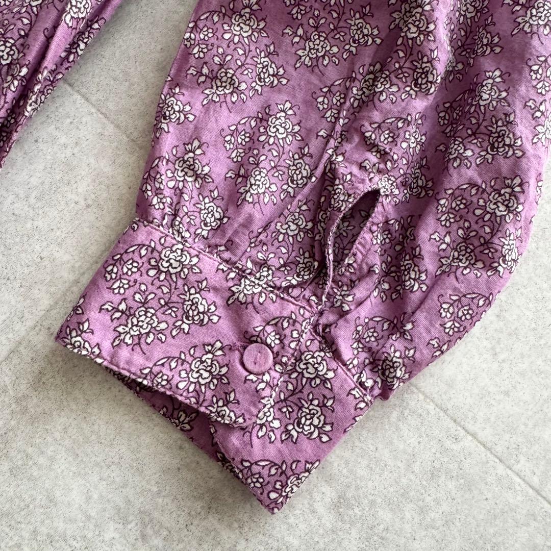 メゾンドソイル　ロングワンピース　ピンタック　花柄　2　Vネック　紫　インド製