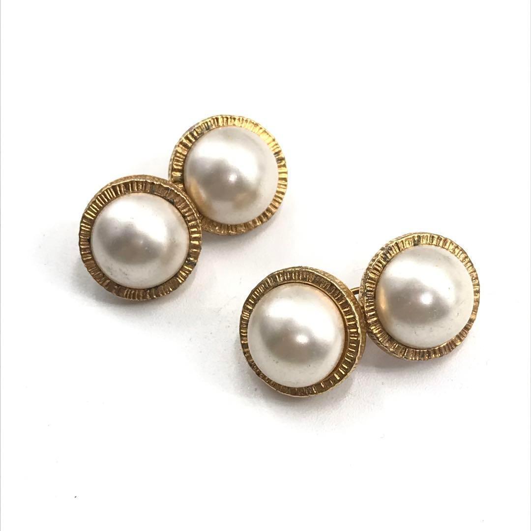 箱付 CHANEL ヴィンテージ シャネル パール ゴールド カフス