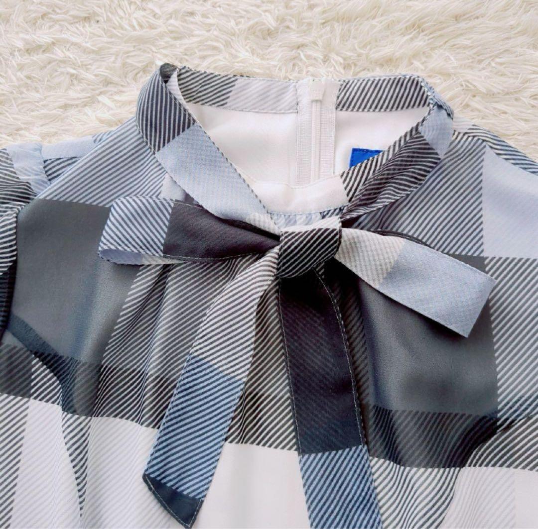 ブルーレーベルクレストブリッジ★美品★膝丈ワンピース★チェック★首元リボン