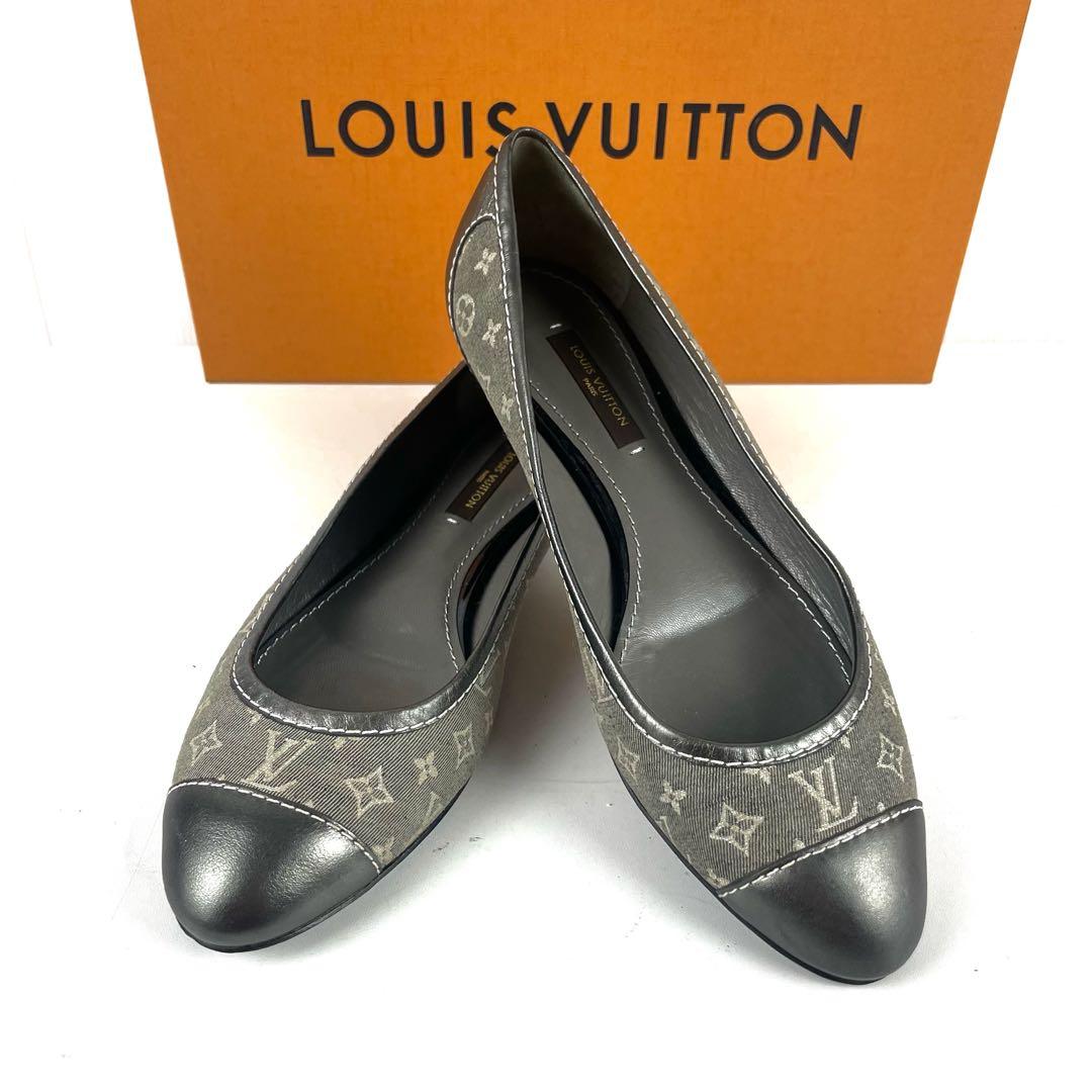 ルイヴィトン モノグラム フラットシューズ レザー キャンバス コンビ 35