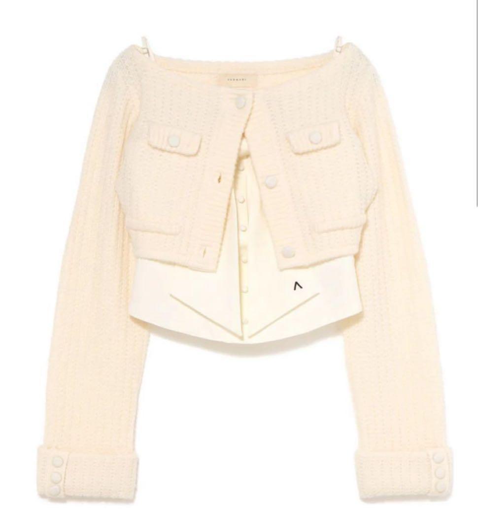 andmary　Twiggy tweed ribbon set tops