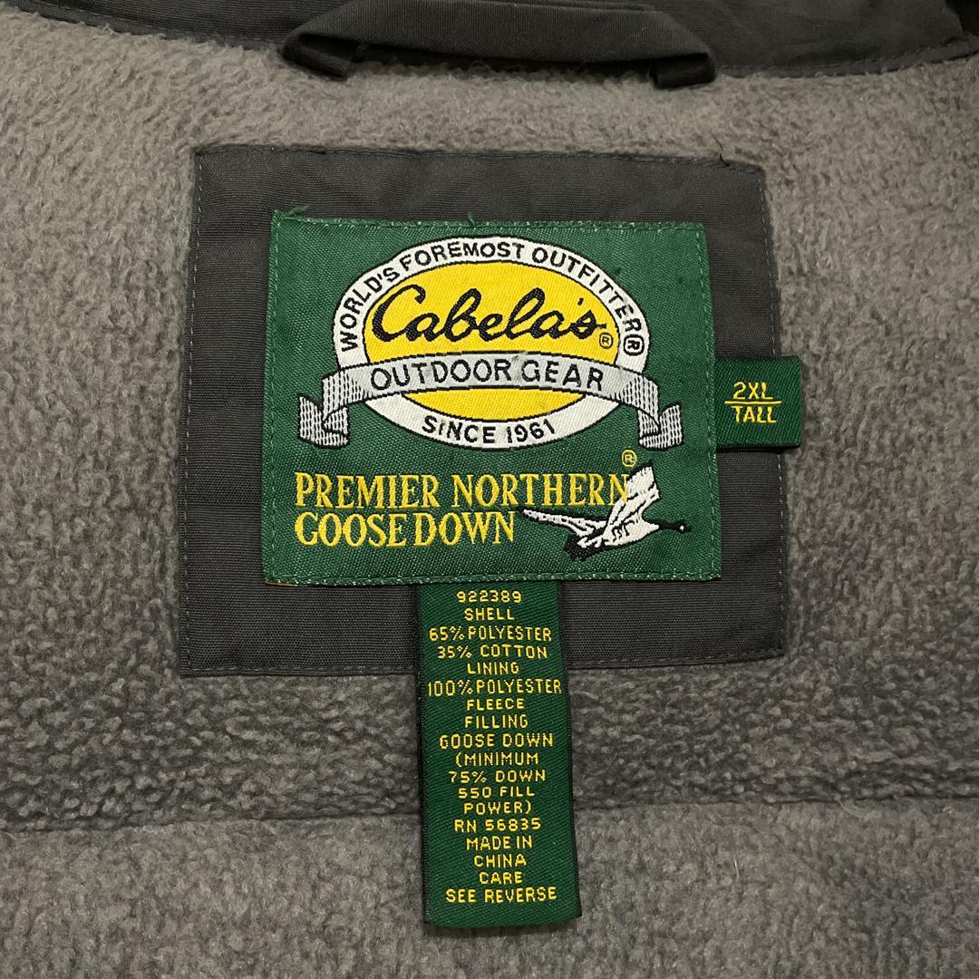 【Cabela's】 裏地フリース ロゴ刺繍グースダウンベスト グレー 2XL