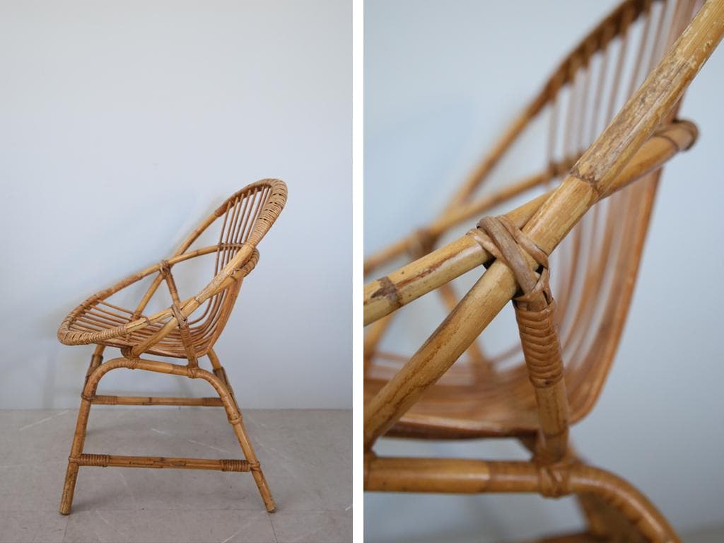 フランスアンティーク籐ラタンチェア/1人掛けソファ/竹バンブーイス90-51-2