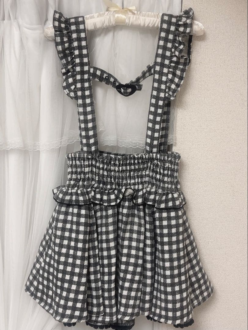 LIZLISA ギンガムツイードサスペンダー付スカパン ブラック