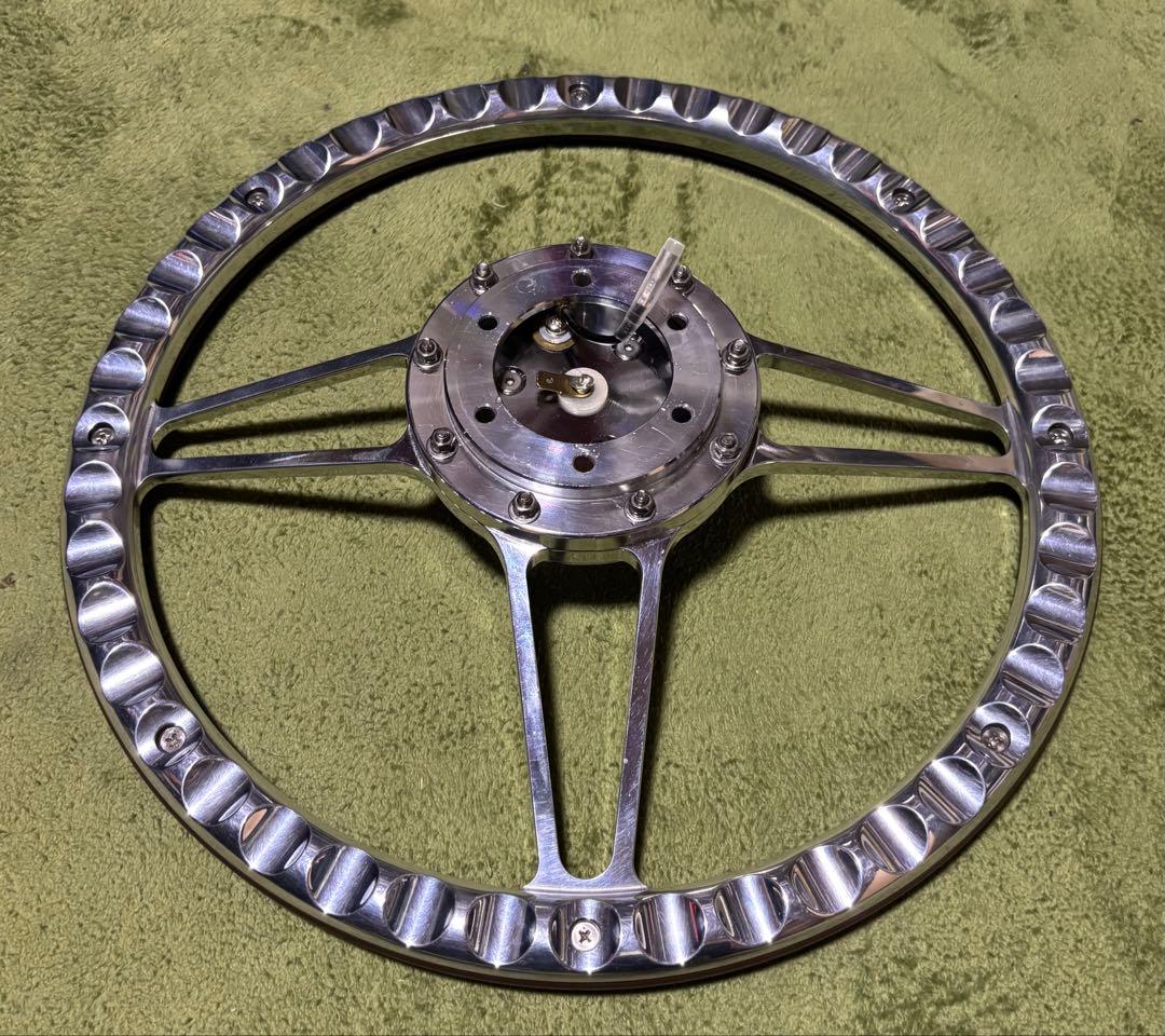 ビレットステアリング ブラウンレザー ホーンボタン付き 35cm 中古品 送料込