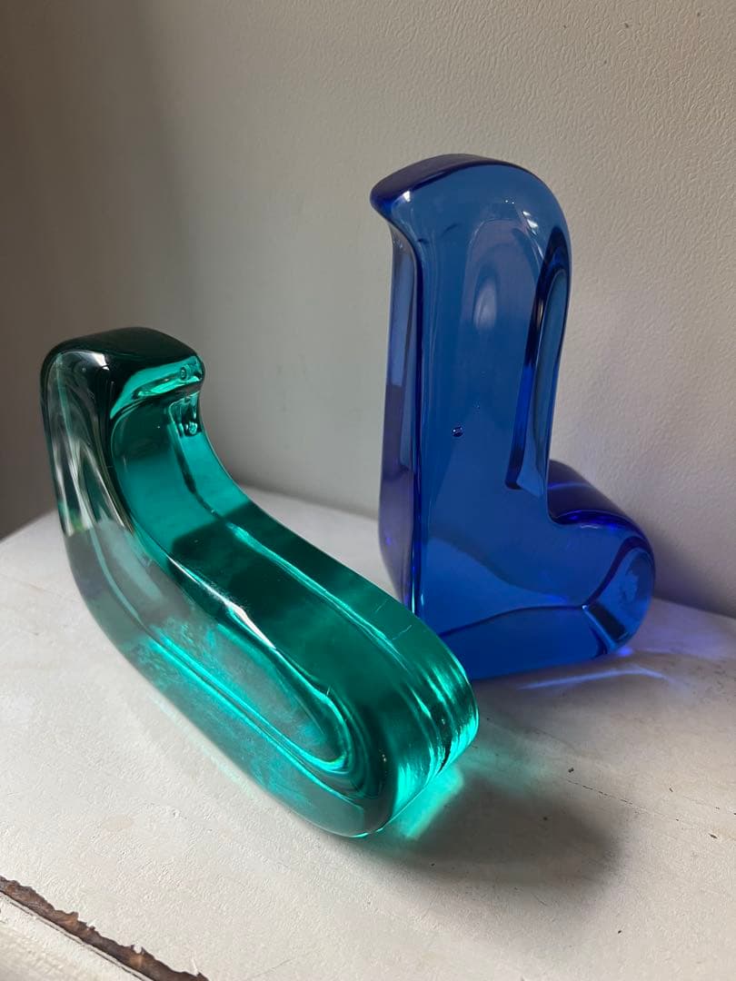 minä perhonen 青と緑のガラスバード置物