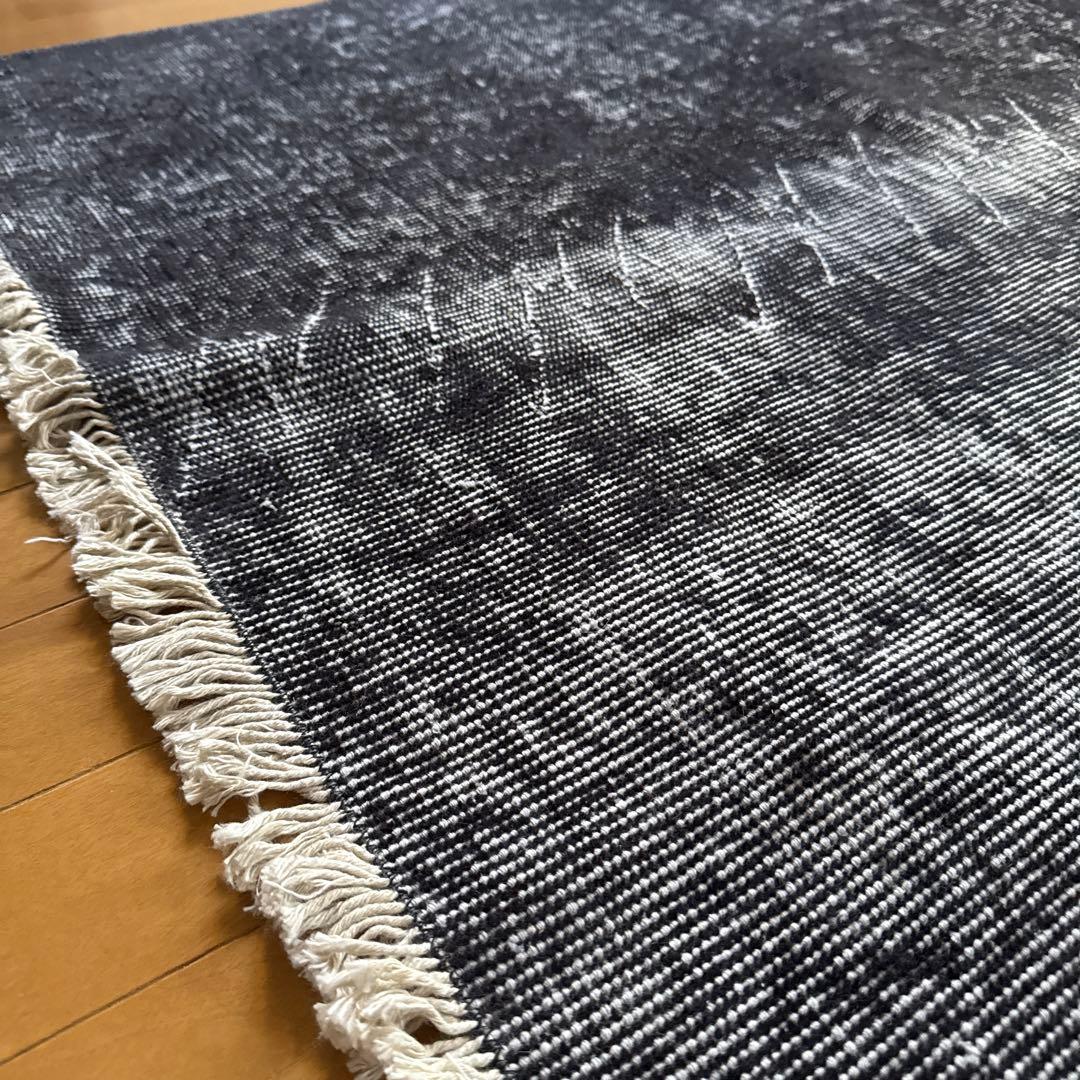 大判157×256レアカラー　ダークネイビーグレイ　擦れ　トルコヴィンテージラグ
