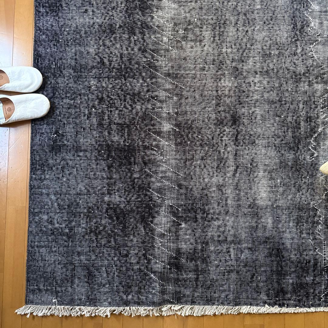 大判157×256レアカラー　ダークネイビーグレイ　擦れ　トルコヴィンテージラグ