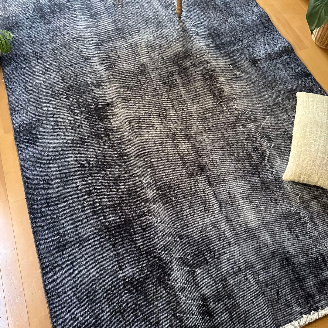 大判157×256レアカラー　ダークネイビーグレイ　擦れ　トルコヴィンテージラグ