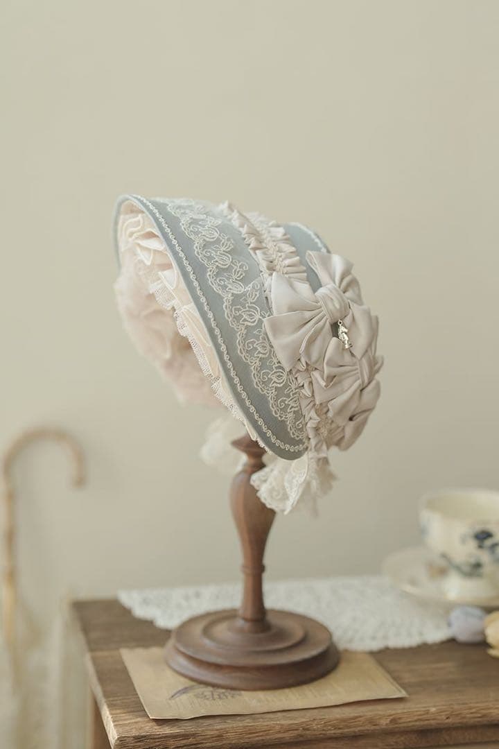 星箱works リボンタルト 帽子型ボンネット サックス