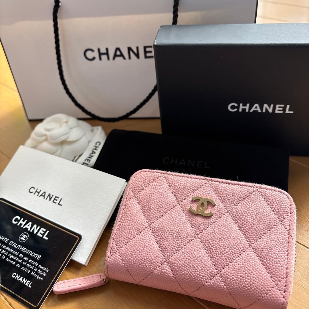 専用　CHANEL キルティングキャビアスキン ジップ パース　ピンク