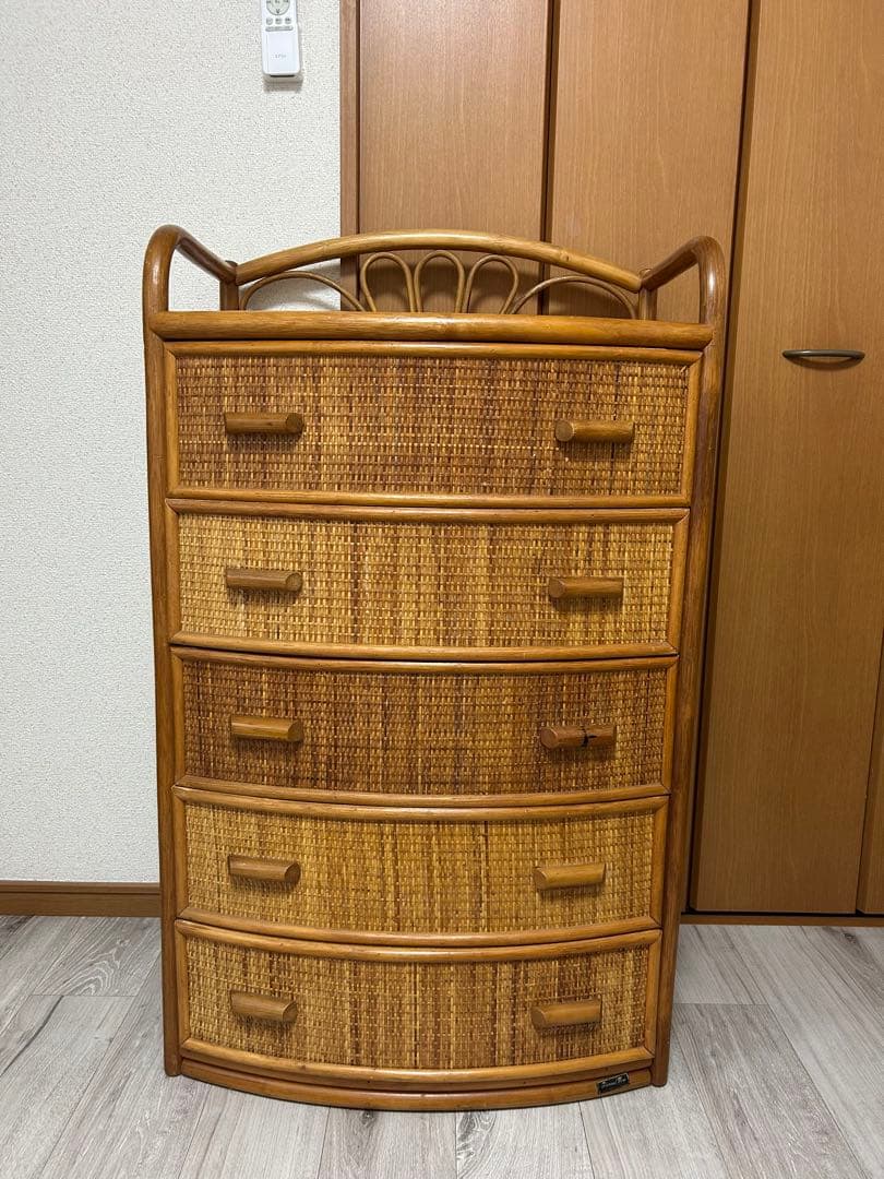 ラタン製　5段チェスト