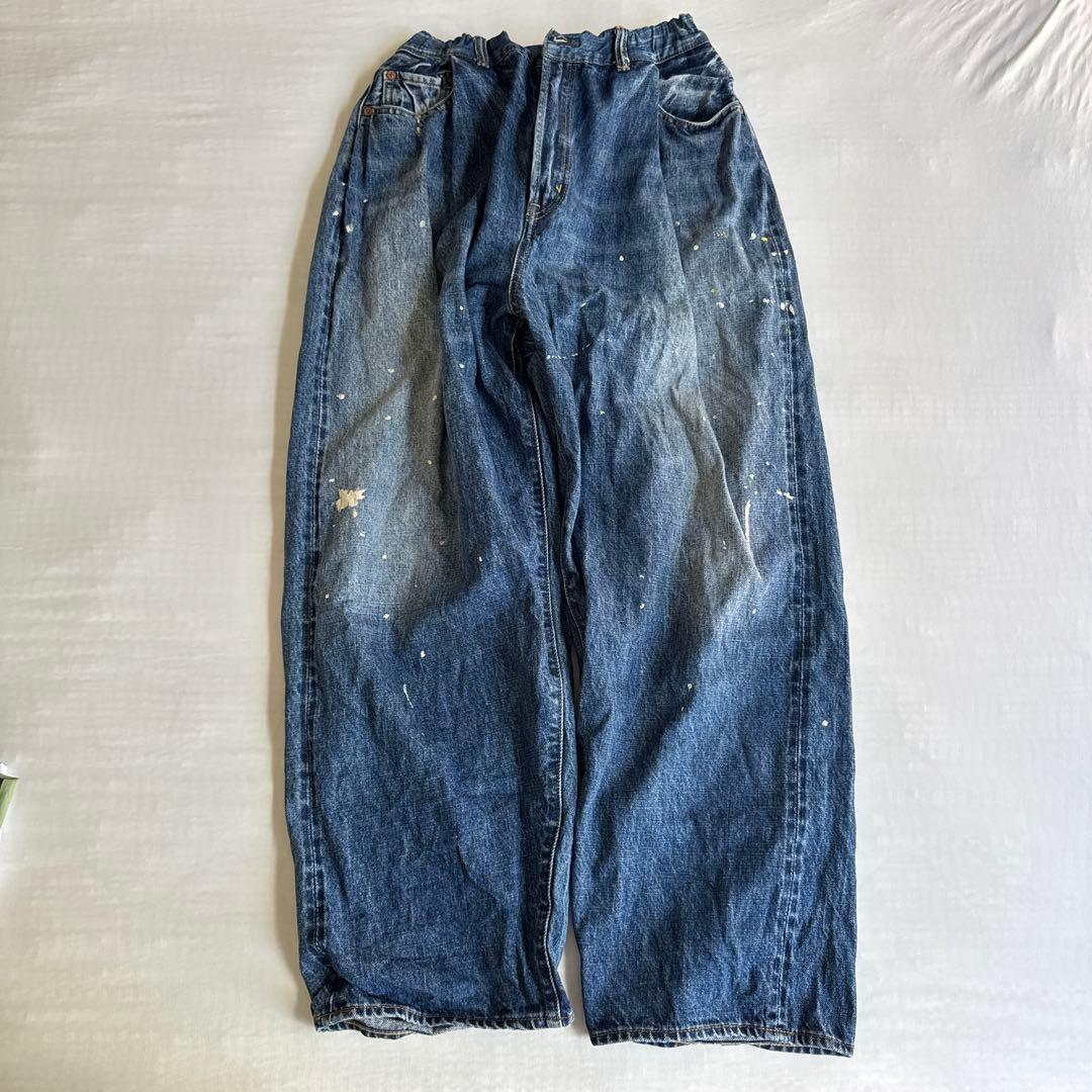 DENIM & DUNGAREE ペイント加工 ワイドパンツ　160 02