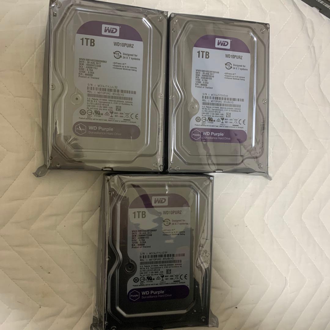 WD Purple 1TB HDD（WD10PURZ）×3台セットです。