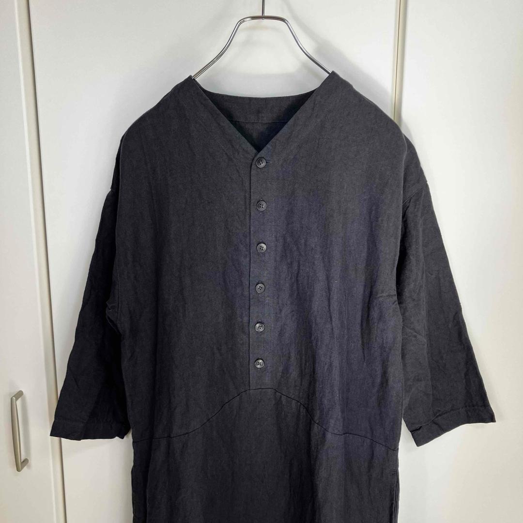 中川政七商店 厚手麻のボタンワンピース スミクロ